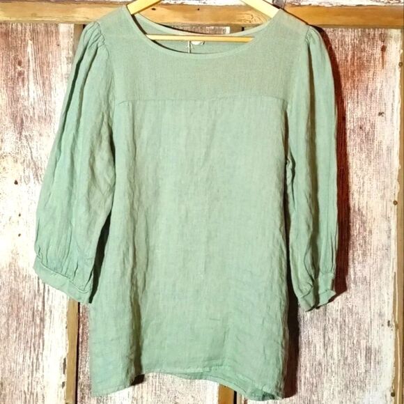 Bellambra Sage Elegant Linen Peasant Style Top Small - Picture 1 of 10